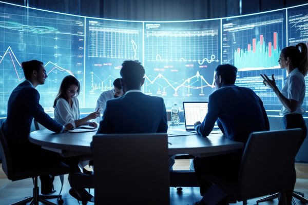 The Changing Face of Vijayapura’s Local Economy Business professionals analyzing economic data and growth reports, representing Vijayapura's evolving local economy